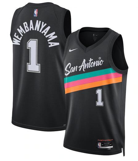 Men's San Antonio Spurs #1 Victor Wembanyama Black 2025/26 City Edition Stitched Basketball Jersey Men's San Antonio Spurs #1 Victor Wembanyama Black 2025/26 City Edition Stitched Basketball Jersey